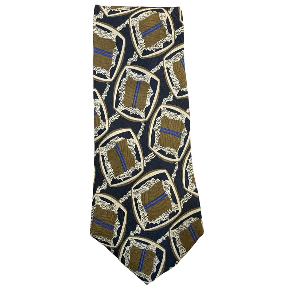 Vintage Giorgio Armani Silk Tie Navy Geometric 3.5in Made Italy Designer 90s